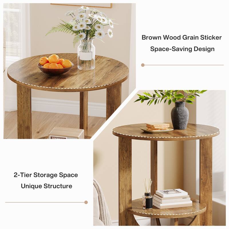 2-Tier Round End Table with Storage, Brown - 1-Piece