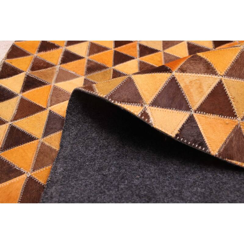 ECARPETGALLERY Handmade Cowhide Patchwork Orange Leather Rug - 5'1 x 5'1