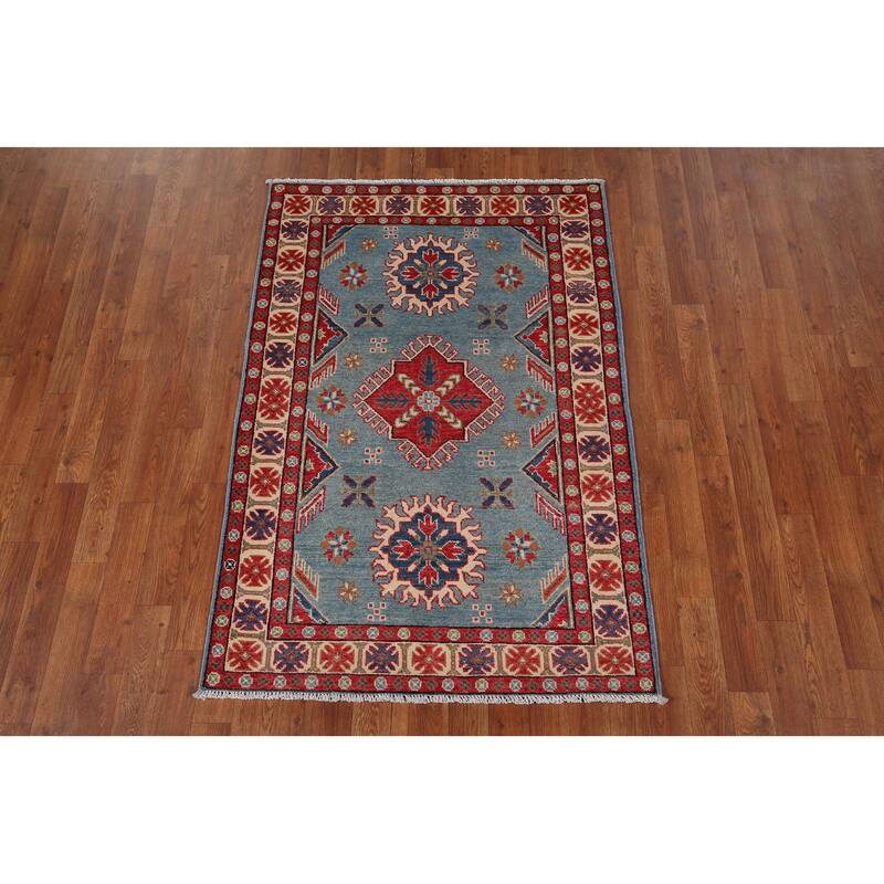 Blue Kazak Oriental Accent Rug Handmade Wool Carpet - 3'3" x 4'9"