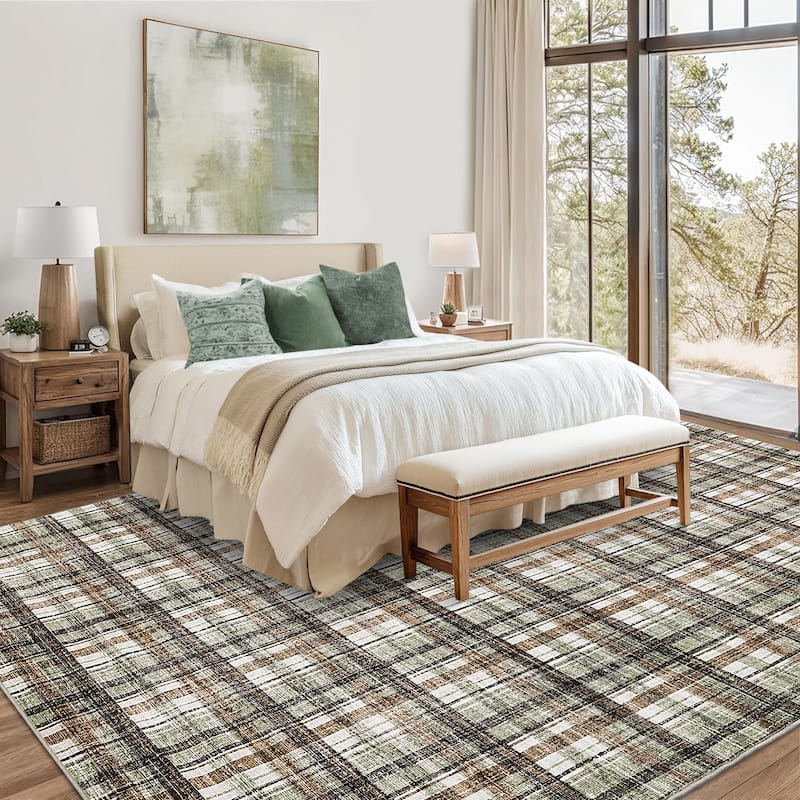 Garvee Timeless Check Washable Area Rug