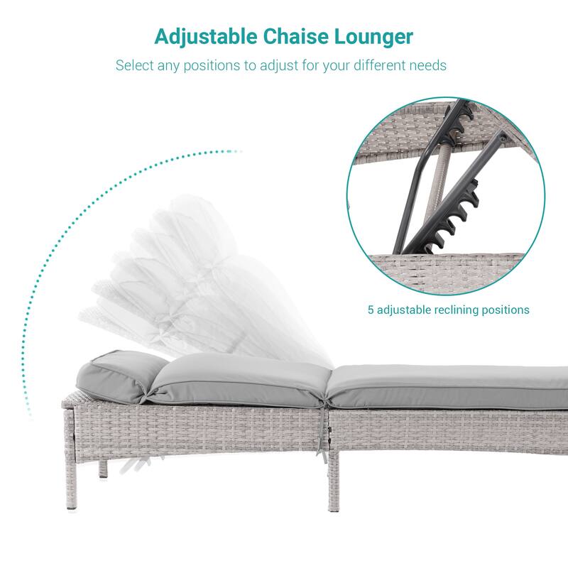 BONOSUKI Lounge Chaise Patio Rattan Chair Adjustable Inclination Angle