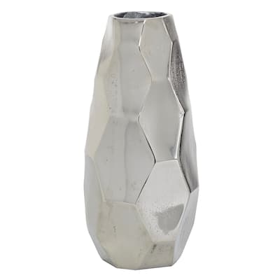 Silver Aluminum Metal Geometric Decorative Vase