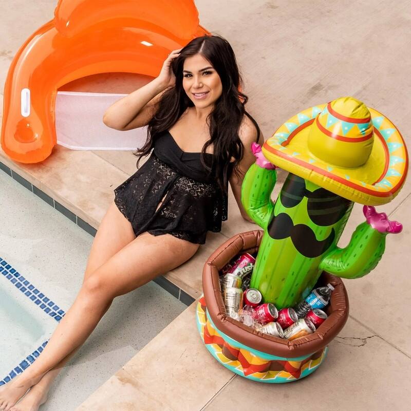 36 inches in Length Green PVC 36" Inflatable Cactus Cooler with Sombrero Hat - 2 x 9 x 10