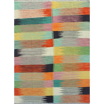 Modern Flatweave Milangel Ivory/Gold Rug - 5'8" x 8'5"