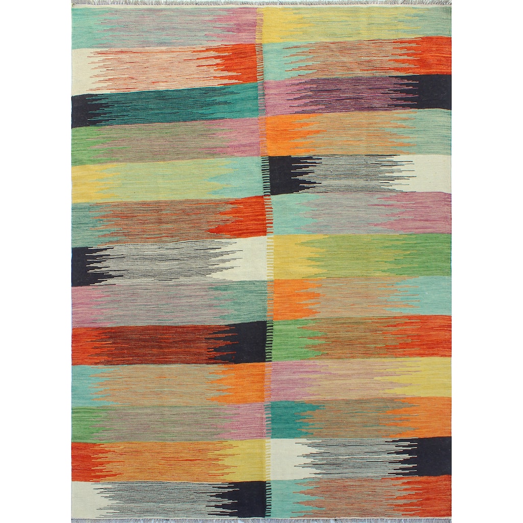 Modern Flatweave Milangel Ivory/Gold Rug - 5'8" x 8'5"