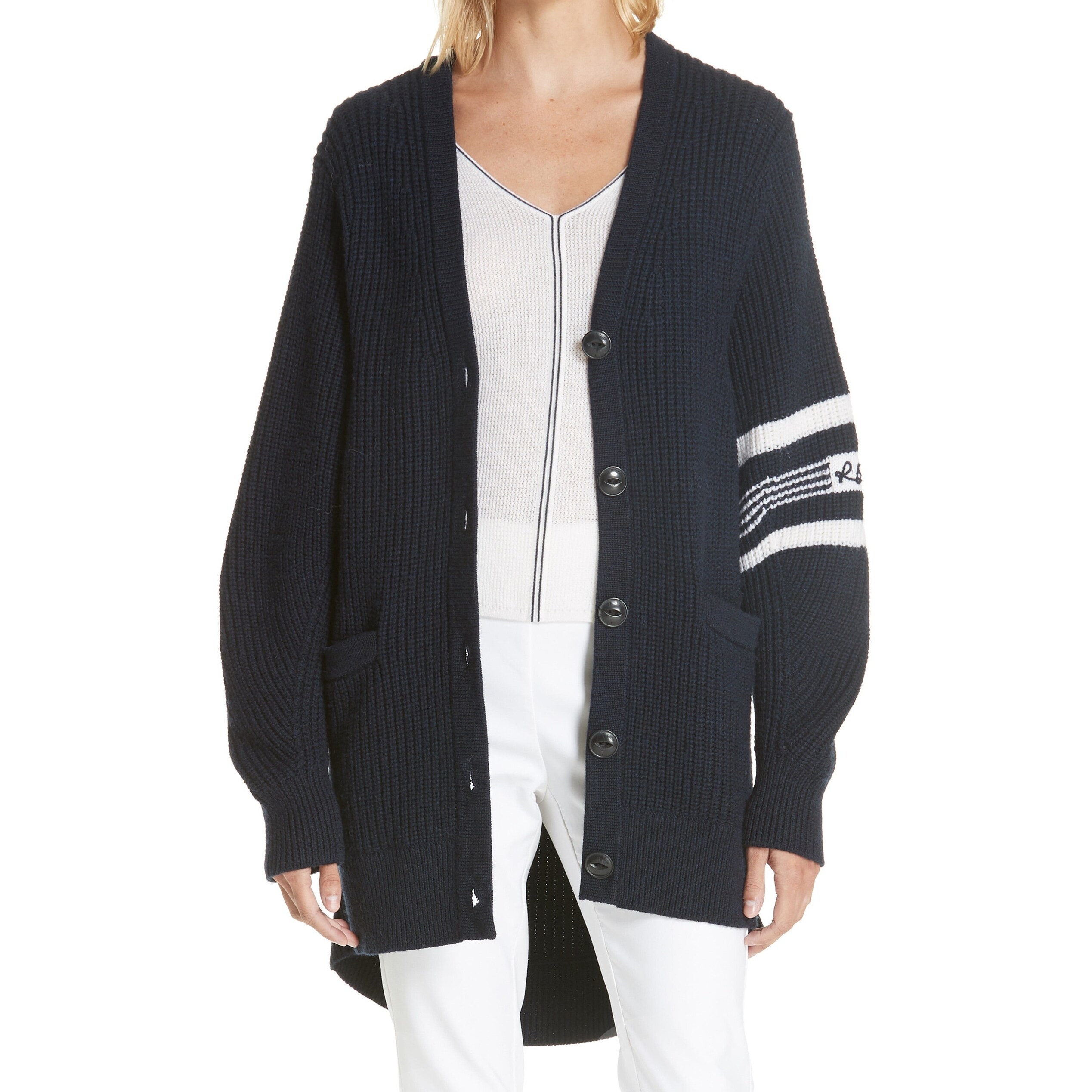 Rag Bone Women Sweater White Medium Knitted Cardigan Wool Overstock 30312081
