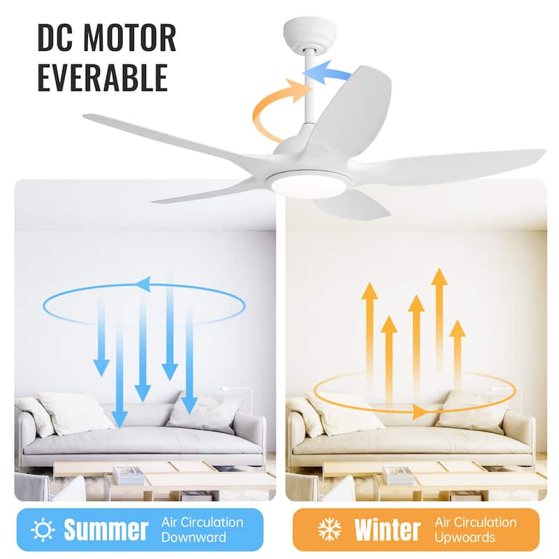 48 Inch Ceiling Fan with Dimmable LED Light and Remote Control - White