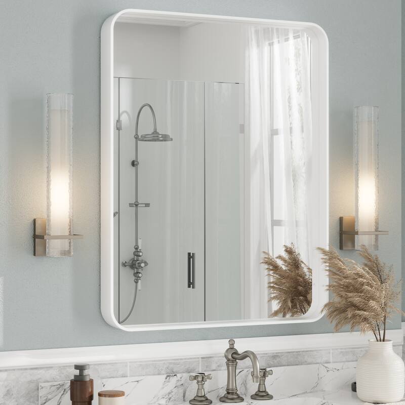 Aluminum Alloy Framed French Cleat Mounted Tempered Glass Wall Vanity Mirror - 36" x 28" - Gold