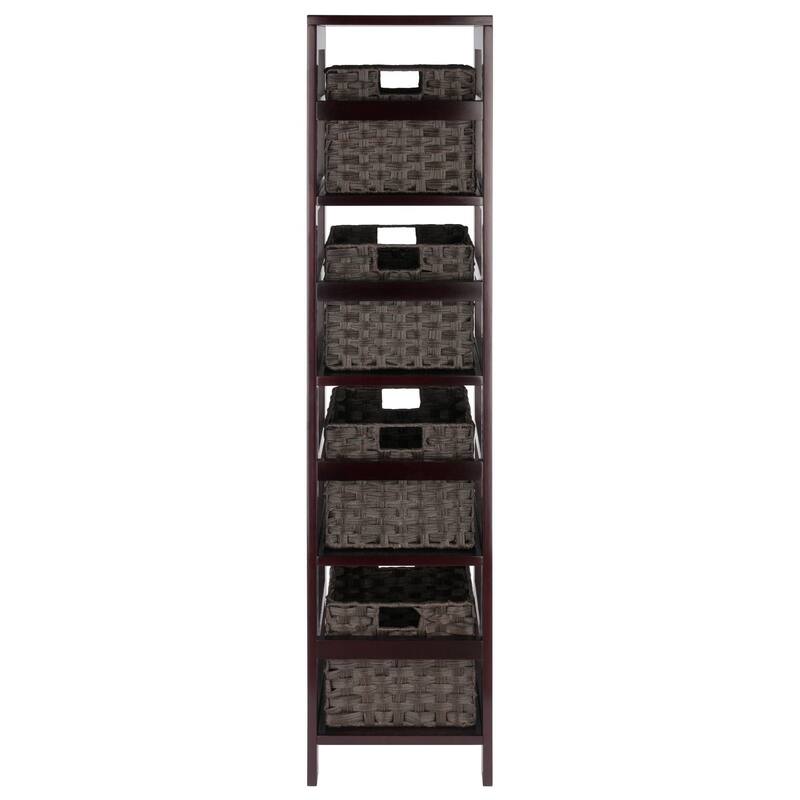 5 Pc Storage Shelf 4 Foldable Woven Baskets 55" Espresso Chocolate