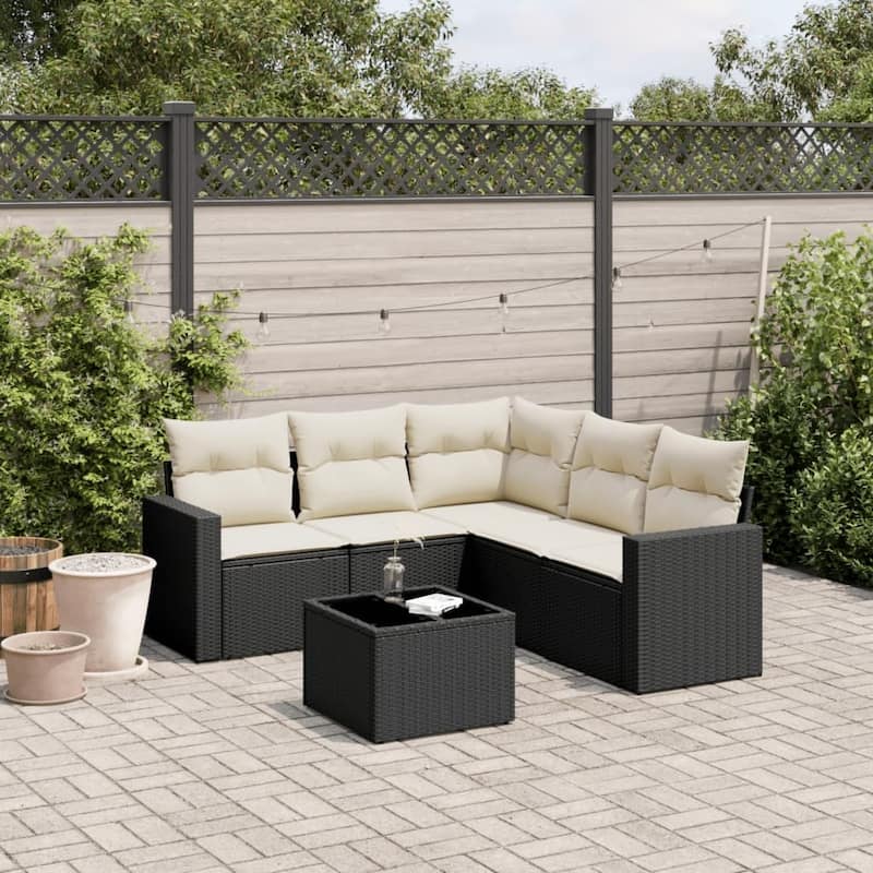 vidaXL Garden Sofa Set Poly Rattan Large Modular Garden Sofa Set - Black and Cream With table - 24.4 x 25.8 x 27.2 in (W x L x H)