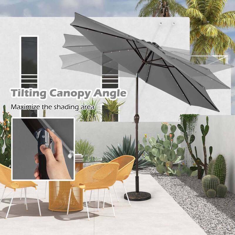 Costway 10' Solar LED Lighted Patio Market Umbrella Shade Tilt