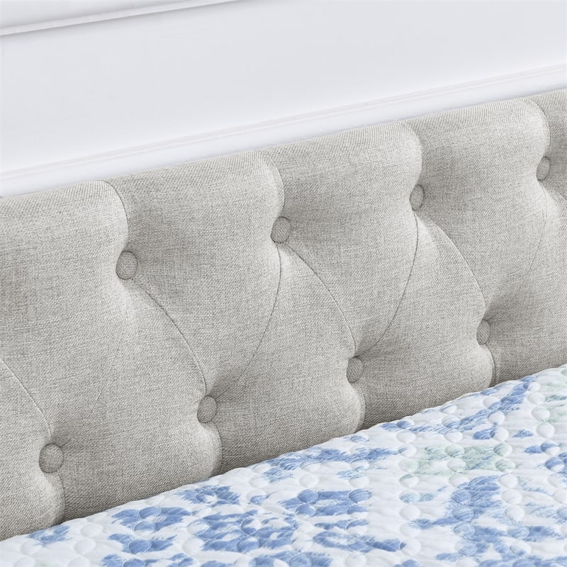 Queen Size Upholstered Tufted Daybed with Drawers and Button on Back