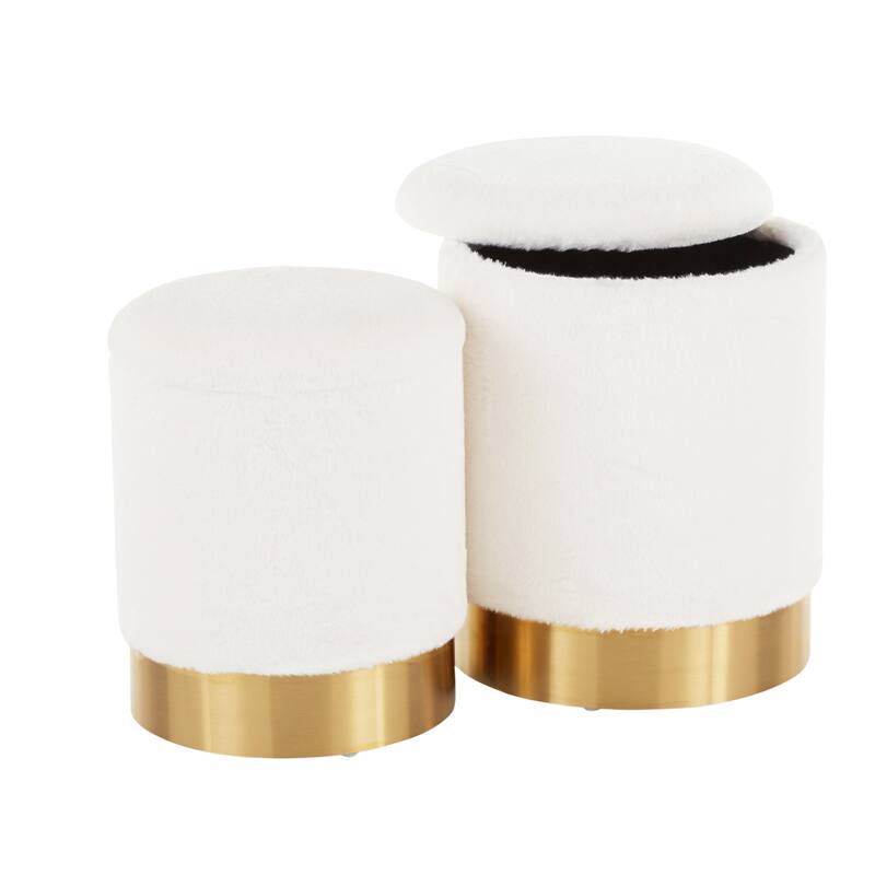 Marla Contemporary Nesting Ottoman Set in Gold Metal and Plush Fabric by LumiSource
