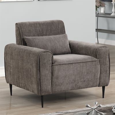 38.5" Gray Chenille Chair with Metal Legs and Throw Pillow