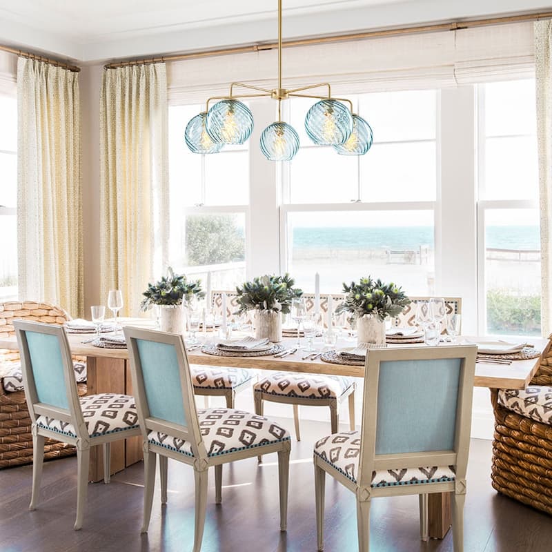 5-Light Blue Swirled Glass Globe Bubble Round Chandelier 35in