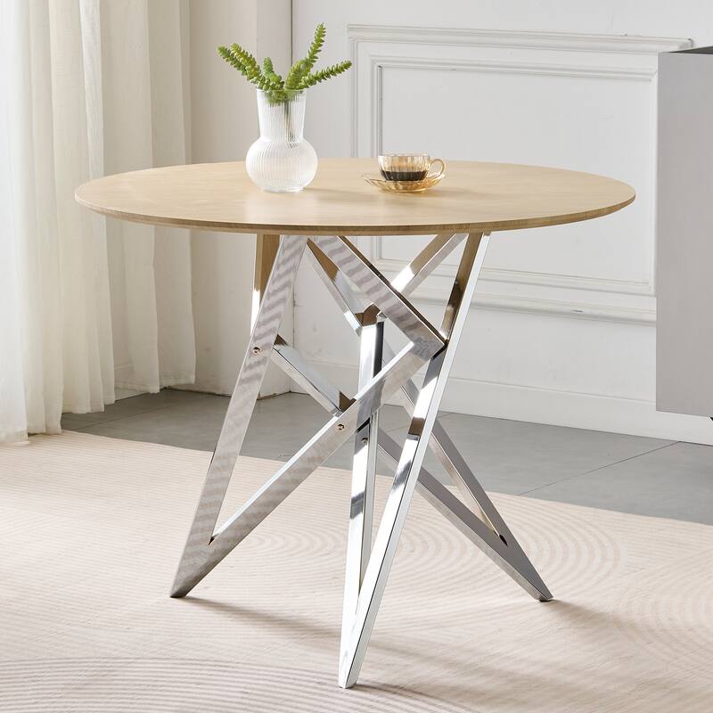37Inch Round Dining Table, Small Round Kitchen Table With Golden Metal Legs, Suitable For 2 To 4 People - Cast Silver