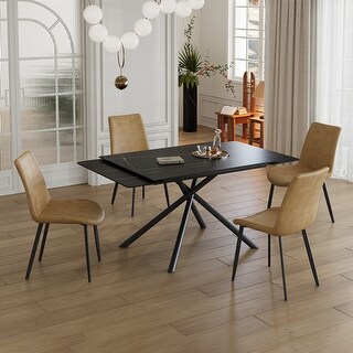 Retractable Sintered Stone Dining Table Set,with steel legs and a cross ...