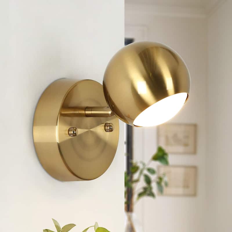 Modern 1-Light Gold Brass Wall Sconce Metal Bathroom Vanity Lights with Dome Shade - 4.7" L x 7" W x 8" H