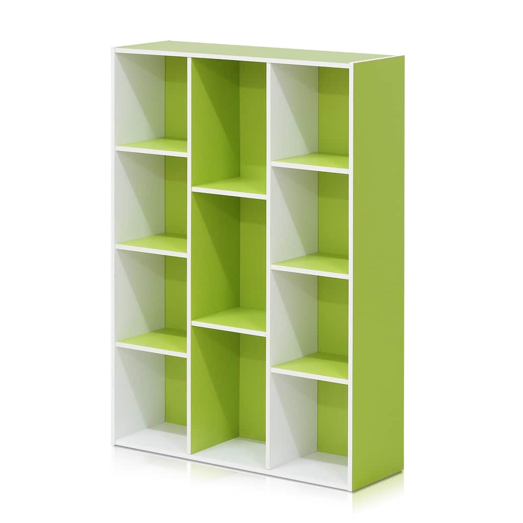 41.7 in. Tall Green/White Wood 11-Shelf Bookcase