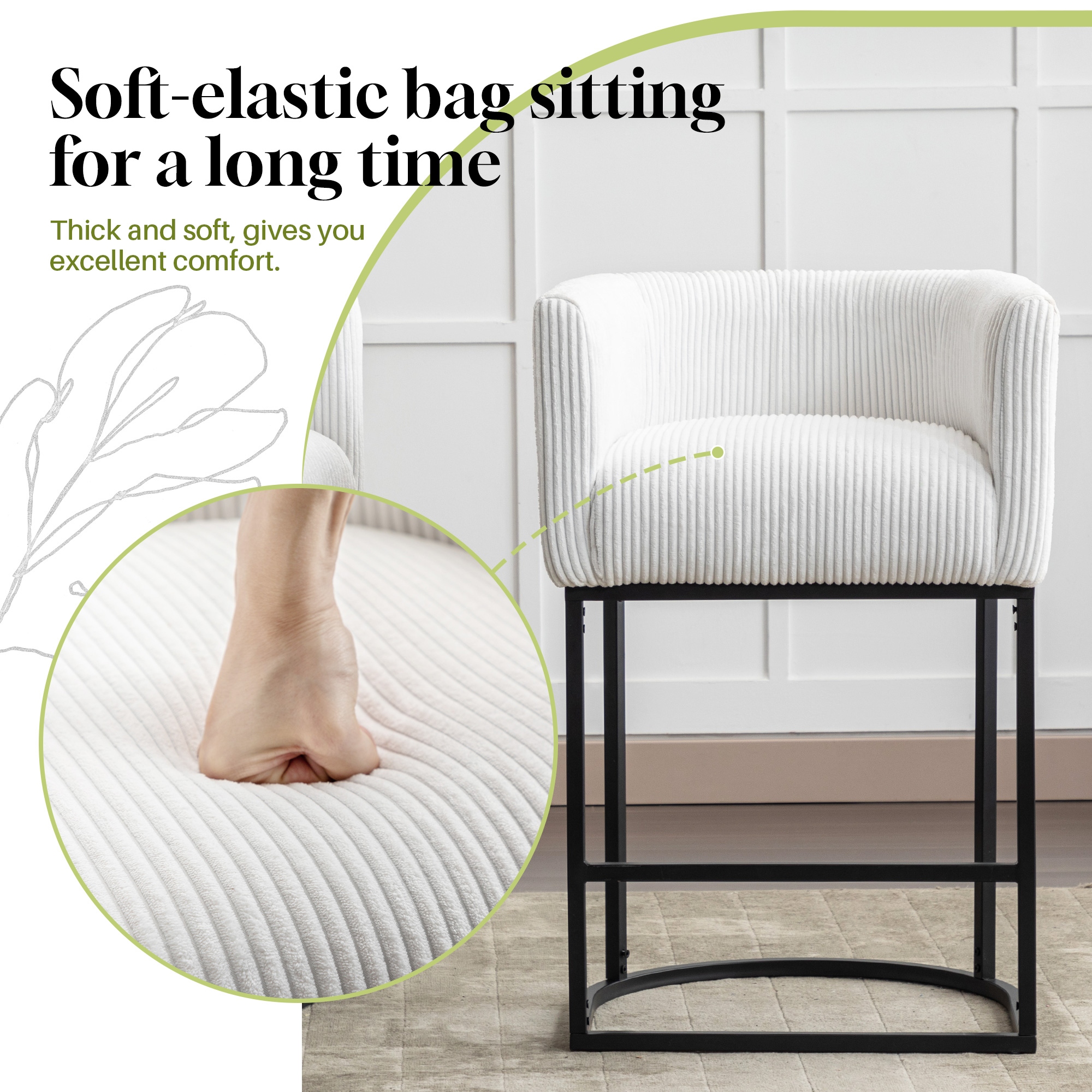 Modern Bar Stools Set of 2 27.5 Counter Height Stools with Barrel Back and Arms Upholstered Seat Cushion Linen Island Chair Bed Bath Beyond 40196978