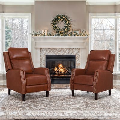 2 Set Genuine Leather Recliner Modern Push Back Recliner Chair Wingback 3 Adjustable Chair for Living Room