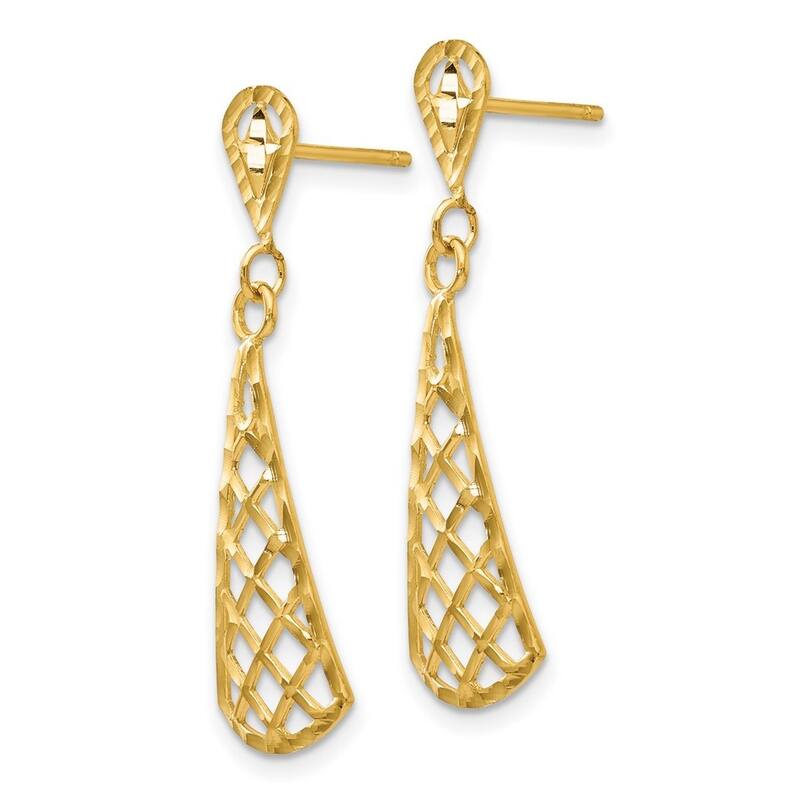 Curata 14k Yellow Gold Diamond Cut Inverted Fan Dangle Post Earrings 29x9mm