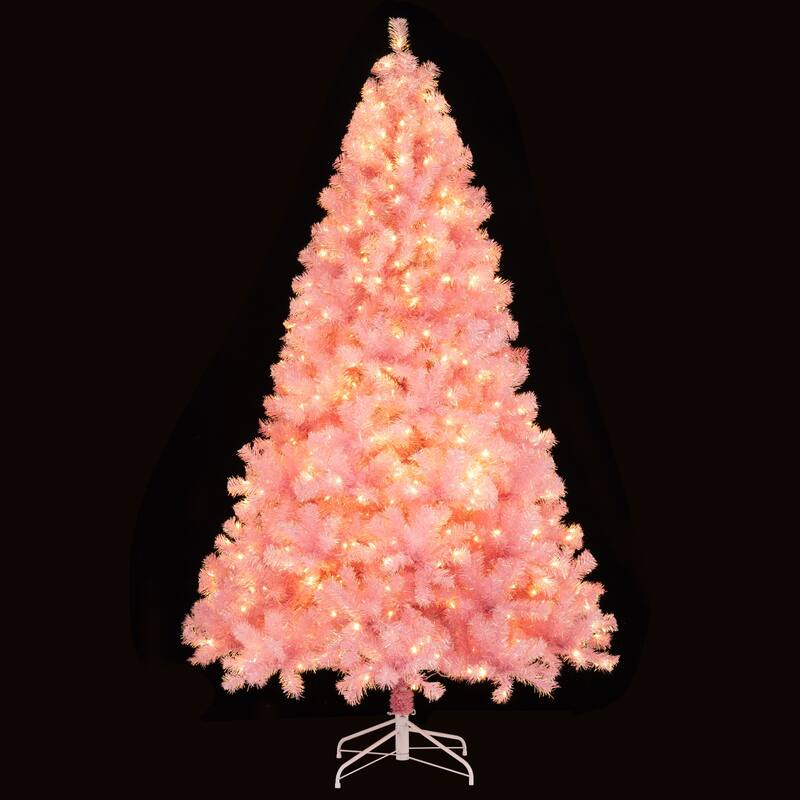 Gymax 7.5 FT Pre-Lit Tinsel Christmas Tree Artificial Xmas Tree w/