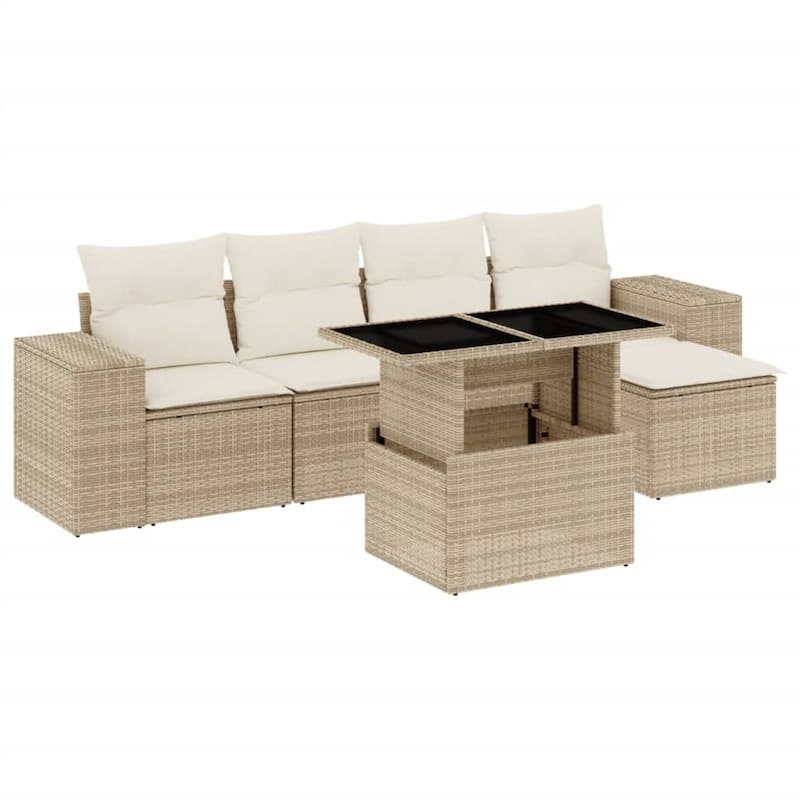 vidaXL Patio Sofa Set with Cushions Outdoor Furniture 6 Piece Poly Rattan - 21.7 x 39.4 x 28.7