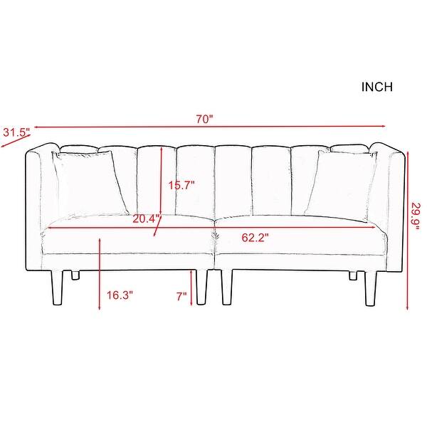 Velvet Upholstered Futon Loveseat Sleeper with 2 Pillows & Metal Legs