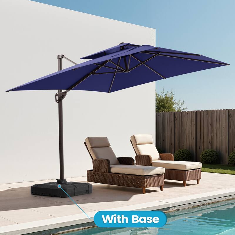 11 × 9 ft Outdoor Patio Cantilever Offset Dual Top Umbrella with Base