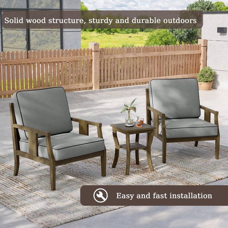3-Piece Solid Teak Outdoor Patio Furniture Set Armchairs & Storage Table