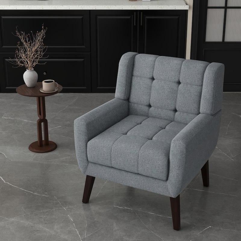 Tufted Upholstered Accent Armchair - Gray-Linen