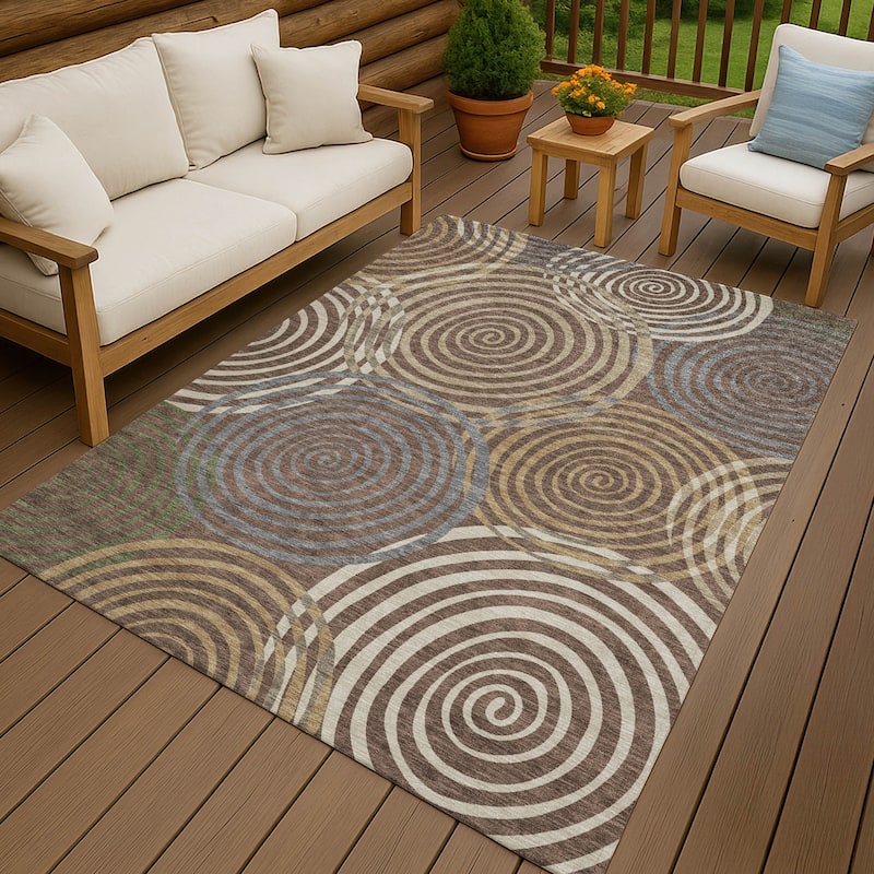 Machine Washable Indoor/ Outdoor Contemporary Swirls Chantille Rug - Chocolate - 8' x 10'