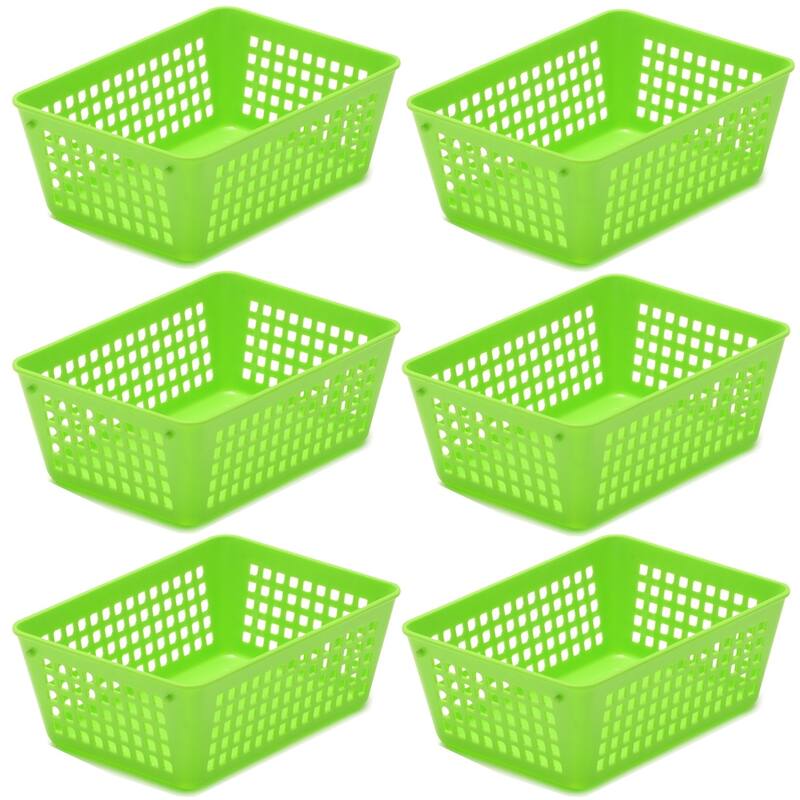 6-Pack Plastic Storage Baskets for Office Drawer, Classroom Desk - Green