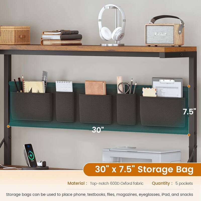 L Shaped Computer Desk 5 fabric Drawers Gaming Desk Storage Shelf
