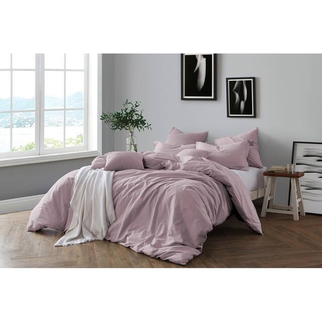 Swift Home All Natural Luxurious Prewashed Cotton Chambray Duvet Cover Set - Dusty Lavender - King/California King