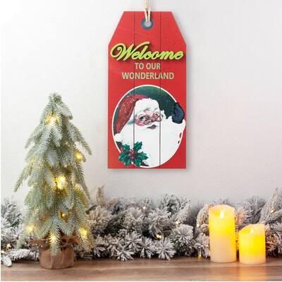 Glitzhome 18"H Wooden Christmas Santa Door Hanger Decor