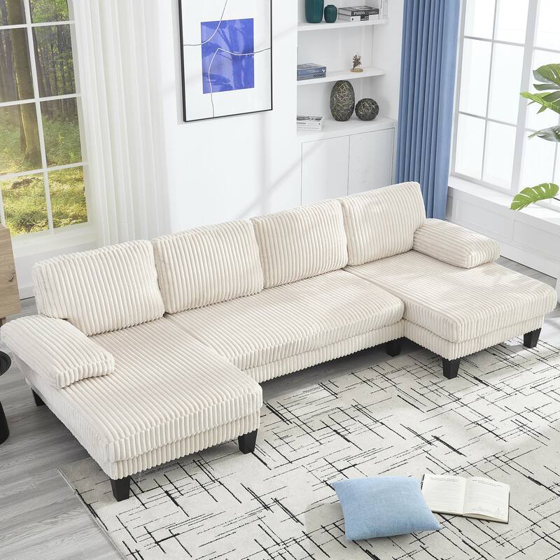 U-Shaped Modular Sectional Sofa with Double Chaise Lounge, Convertible Deep Seat Sleeper Sofa, Velvet Upholstered 4 Seater Sofa