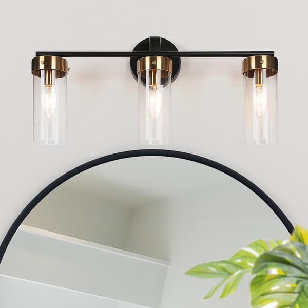slide 2 of 21, Modern Black Gold 1/2/3/4-Light Linear Bathroom Vanity Light Glass Wall Sconce 3-Light
