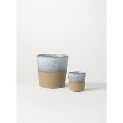 Sullivans Set of 2 Ceramic Planter Vase 5.5"H & 3"H Blue & Brown