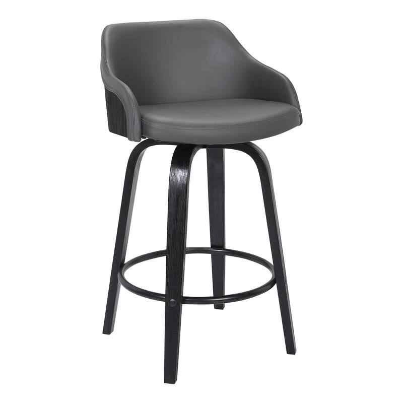 HomeRoots 30" Gray Swivel Faux Leather Black Wooden Bar Stool - 19.5 x 39 x 20.5