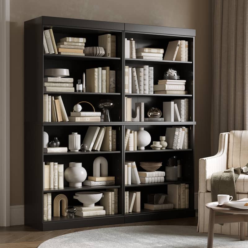 Palace Imports 100% Solid Wood 12-Shelf Bookcase, Adjustable Shelves, 64" Wide, 71.5" Tall - Black