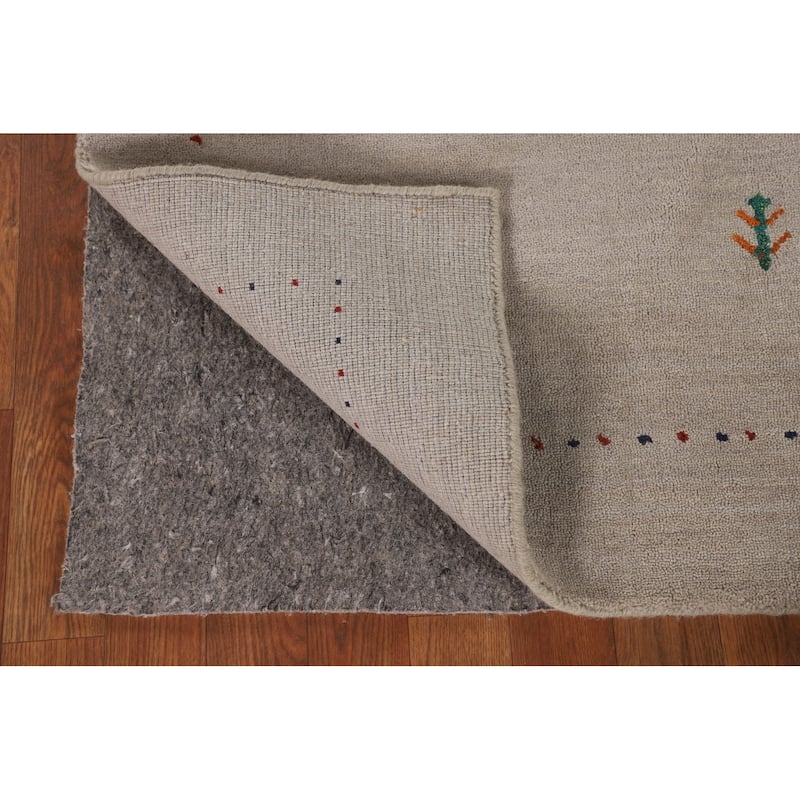 Beige Tribal Gabbeh Area Rug Handmade Oriental Wool Carpet - 4'0"x 5'10"