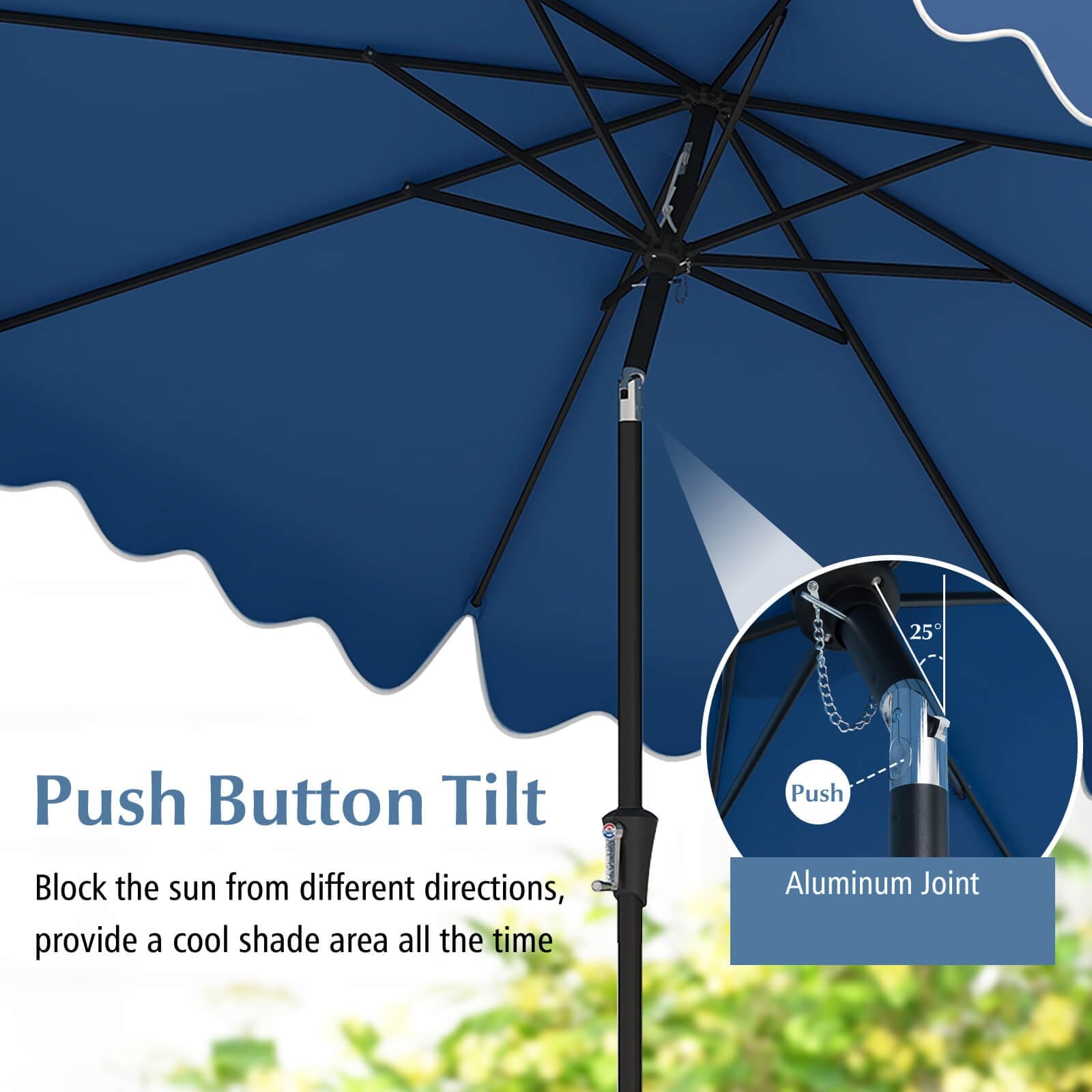 is the a difference patio umbrella AreShark 9 FT for Outdoor, Outdoor Table Umbrella with Push Button Tilt and Crank, Outdoor Patio Umbrellas with 8 Sturdy Ribs for Market, Garden, Pool (Apple Green) This round patio umbrella adopts a push button tilt that allows you to effortlessly tilt the umbrella left or right by 25 Patio Umbrellas vs Market Umbrellas: