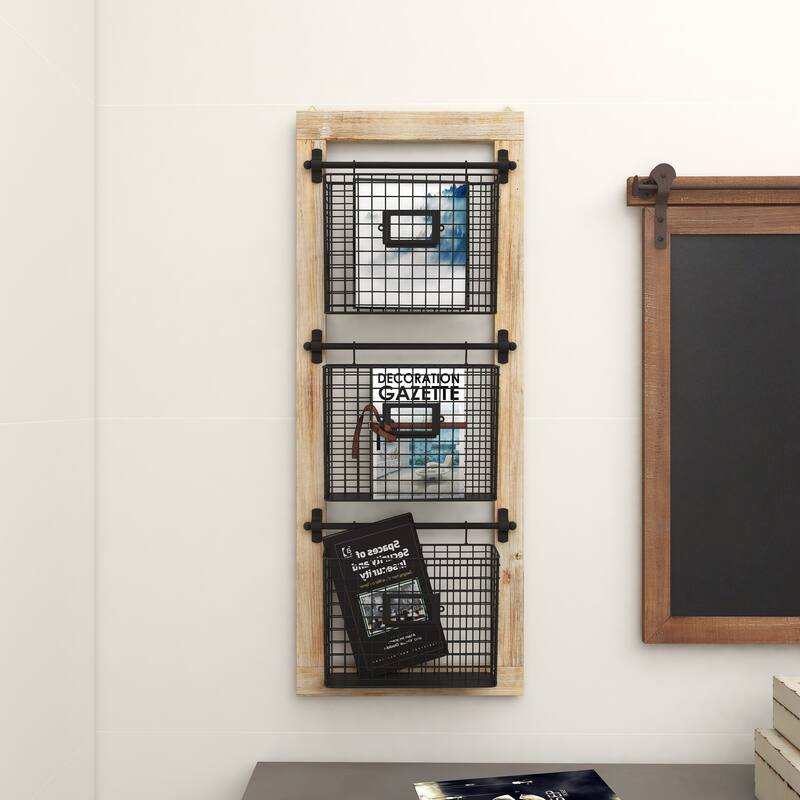 Black Metal Wire 3 or 2 Slot Magazine Rack Holder with Suspended Baskets and Label Slots
