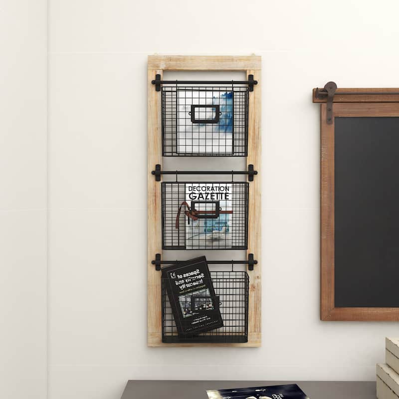 Metal Suspended Wire Basket 2 Slot Magazine Rack Holder with Suspended Baskets and Label Slot - Black - Roche River Decor