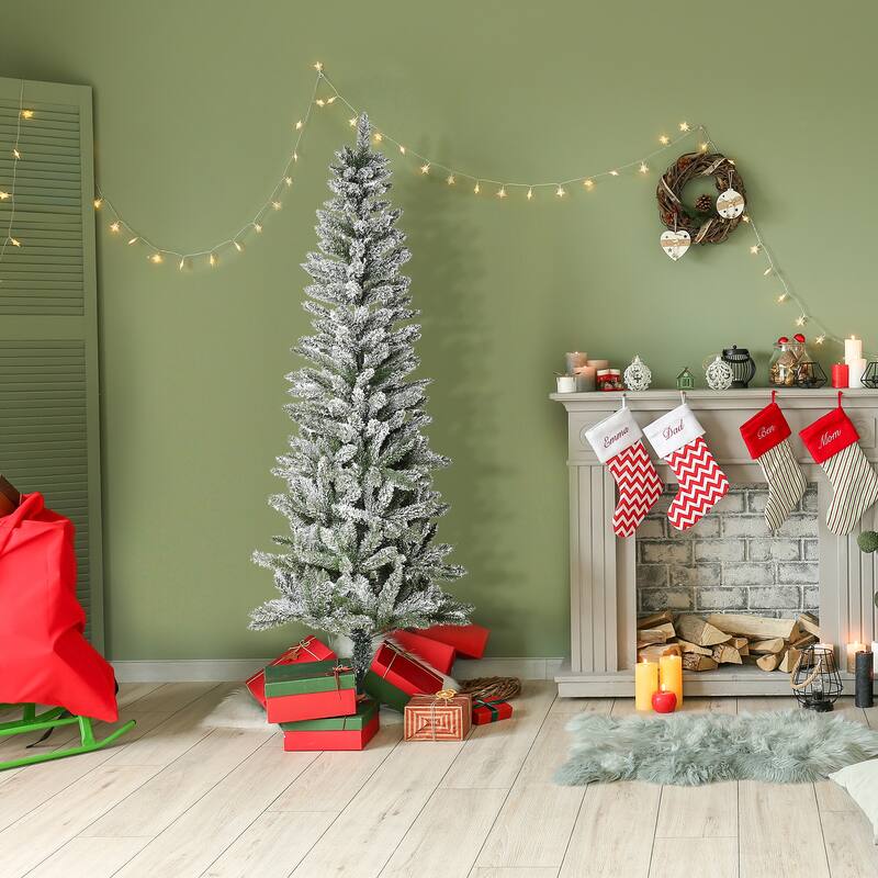 6ft Slim Snow-Flocked Christmas Tree with Realistic Branches and Sturdy Base - Green