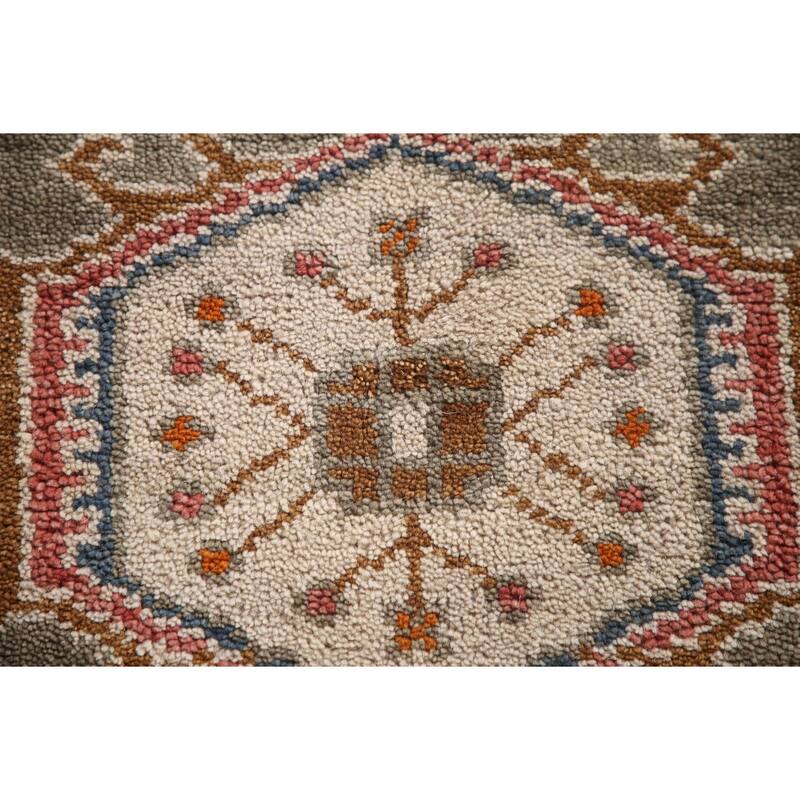 Geometric Grey Kazak Accent Rug Handmade Traditional Wool Carpet - 3'1"x 5'0"