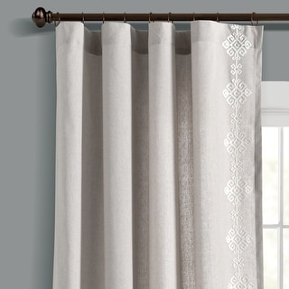 Lush Decor Luxury Modern Geo Linen Like Embroidery Border Window Curtain Panel