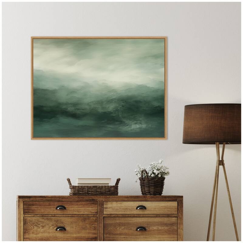 Kate and Laurel Tonal Abstract Sage Landscape by The Creative Bunch Studio Framed Canvas Wall Art Print